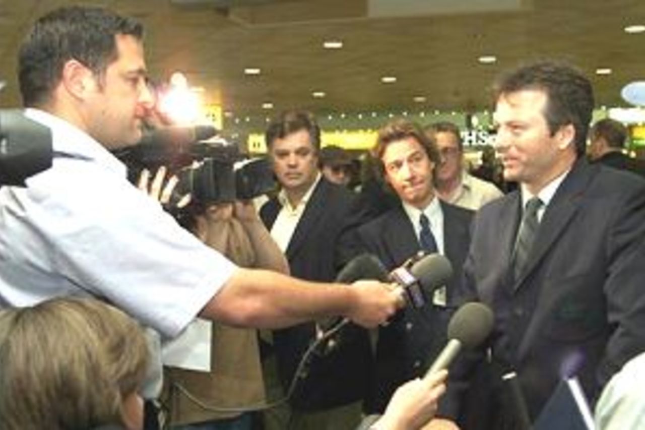 Steve Waugh of Australia stops to chat to the local media, as he Australian team arrive at Heathrow Airport for their tour of England, London, England.