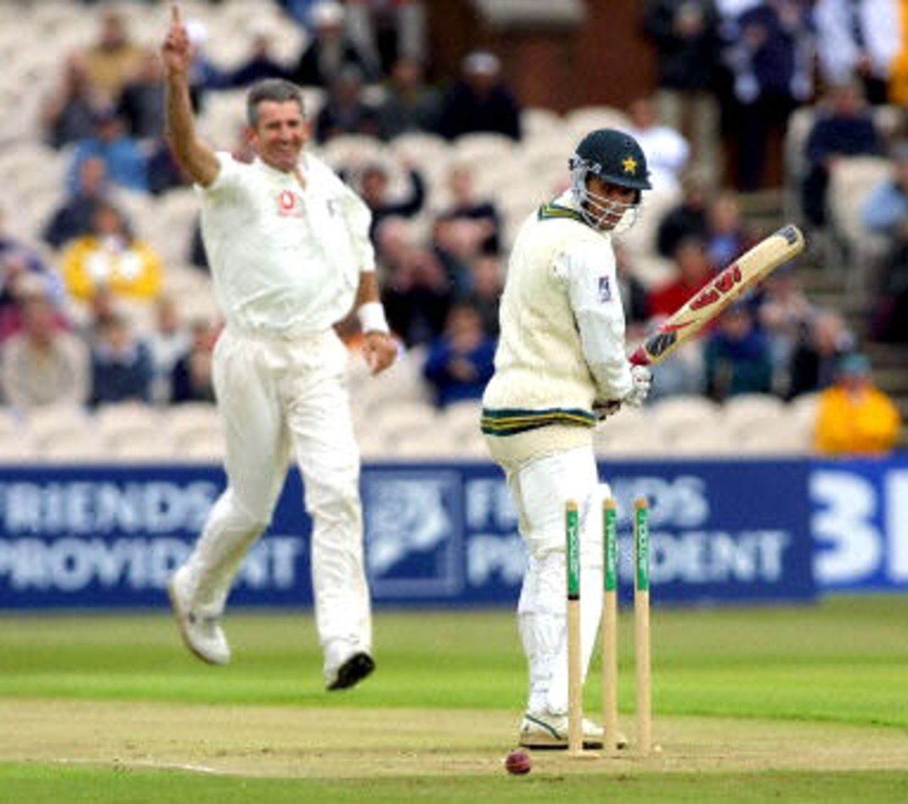 Andrew Caddick celebrates the dismissal of Abdul Razzaq, day 1, 2nd Test at Old Trafford, 31 May - 4 June 2001.