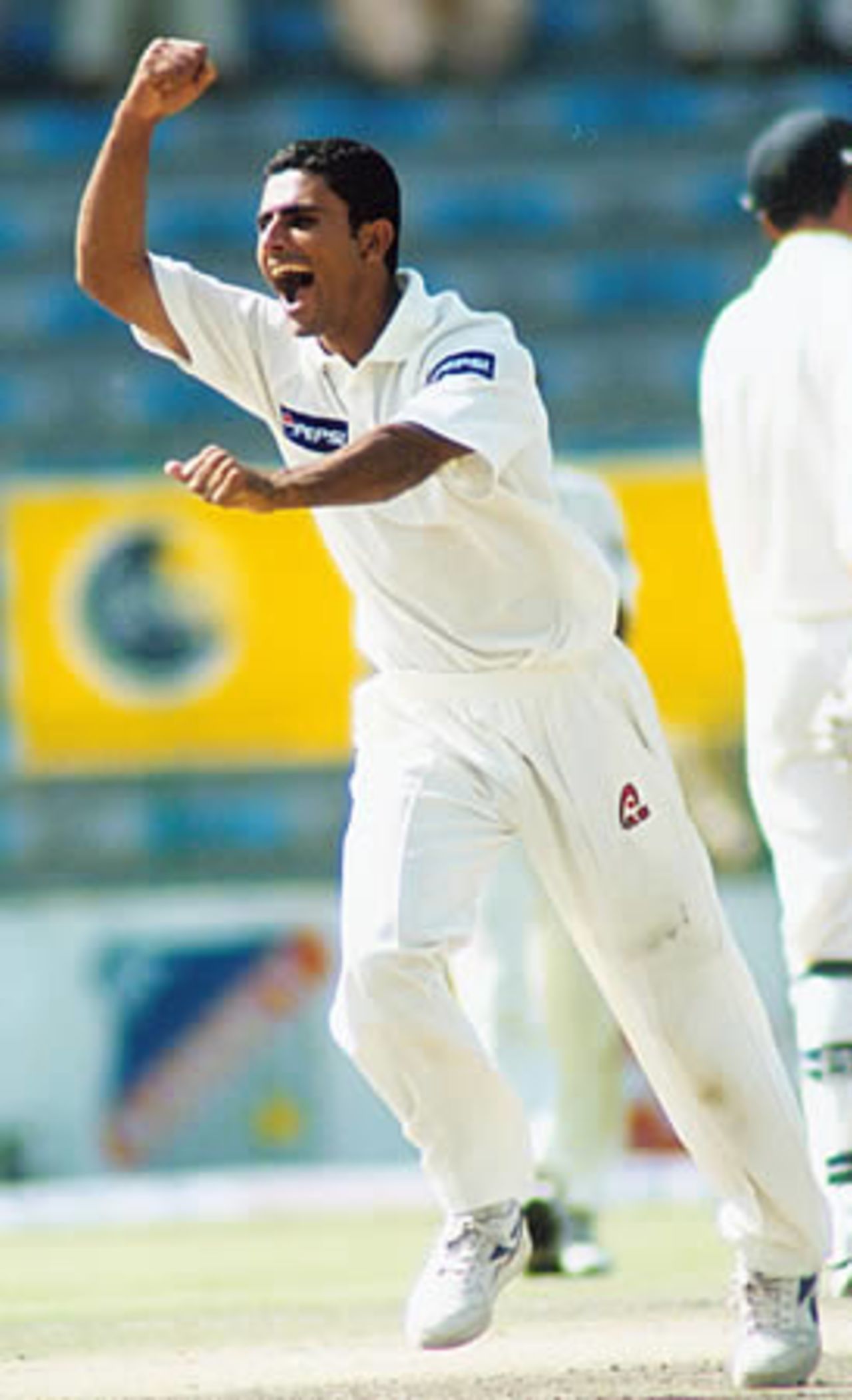 Abdul Razzaq celebrates a wicket - New Zealand second innings, day 3, 1st Test, New Zealand v Pakistan, Gaddafi Stadium Lahore, 3 May 2002