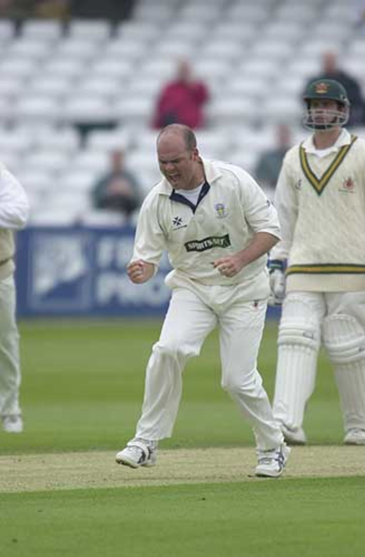 Neil Killeen is delighted to get Pietersen out lbw for 6