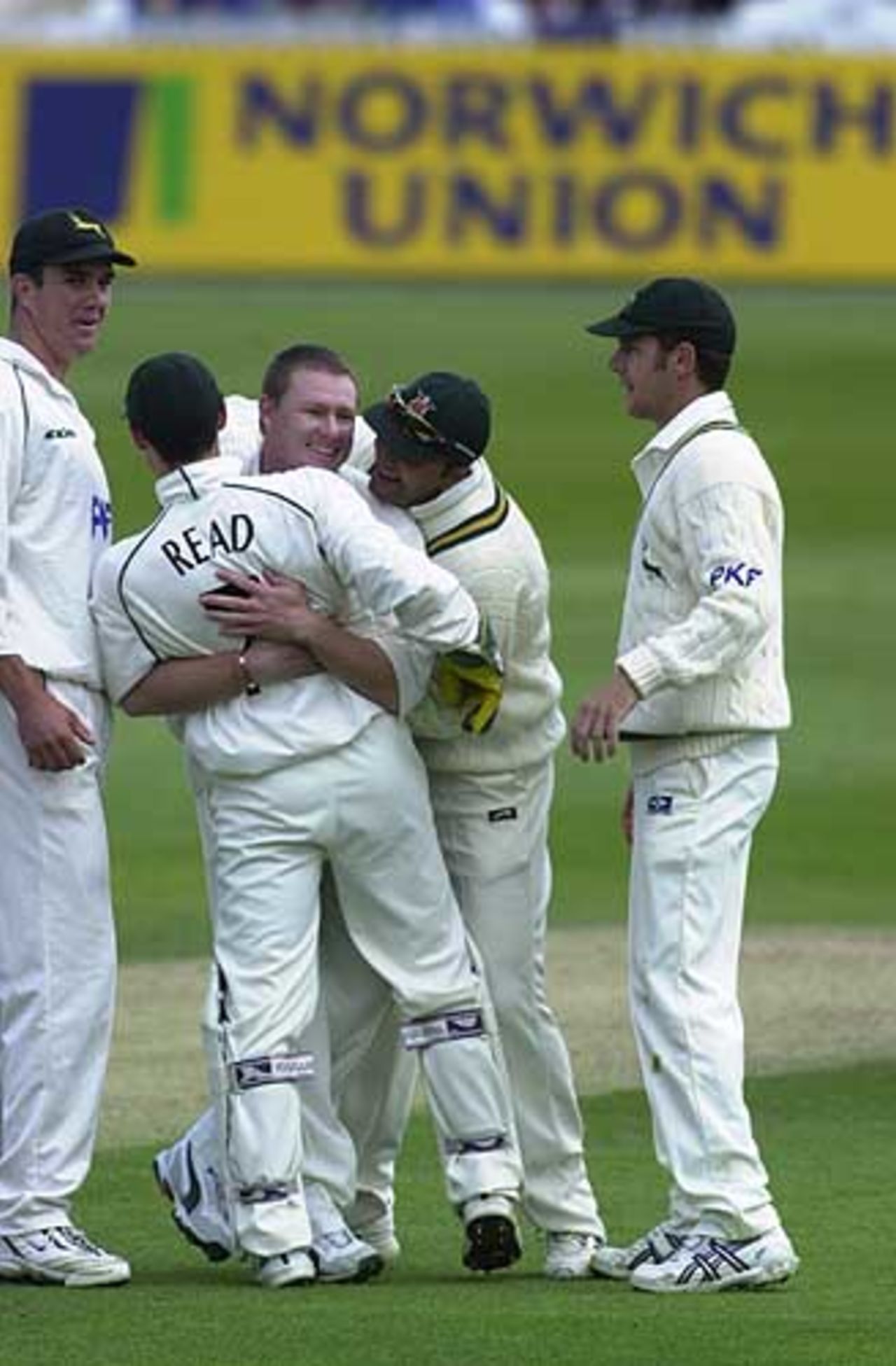 Chris Read has just caught Nicky Peng off the bowling of a delighted Klusener