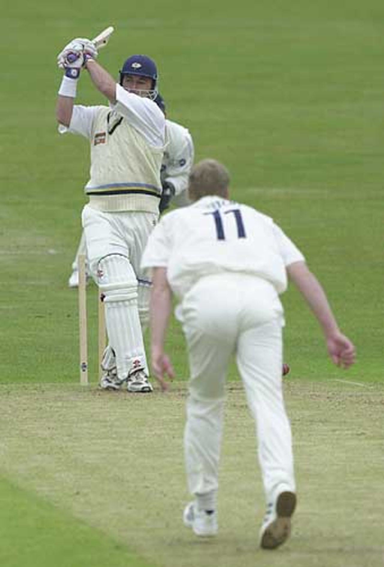 Darren Lehmann plays on from a Flintoff delivery