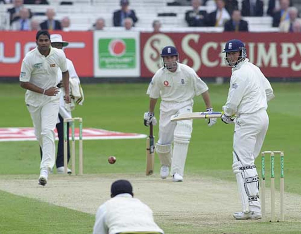 Trescothick edges a Zoysa delivery to be caught by Jayasuriya at slip for 13, 1st Test Lord's May 2002