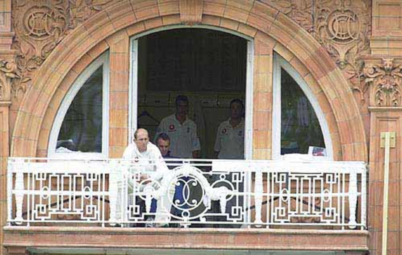 England's John Crawley contemplates his Test comeback from the dressing room balcony, England v Sri Lanka, First Test, Lord's, 2002