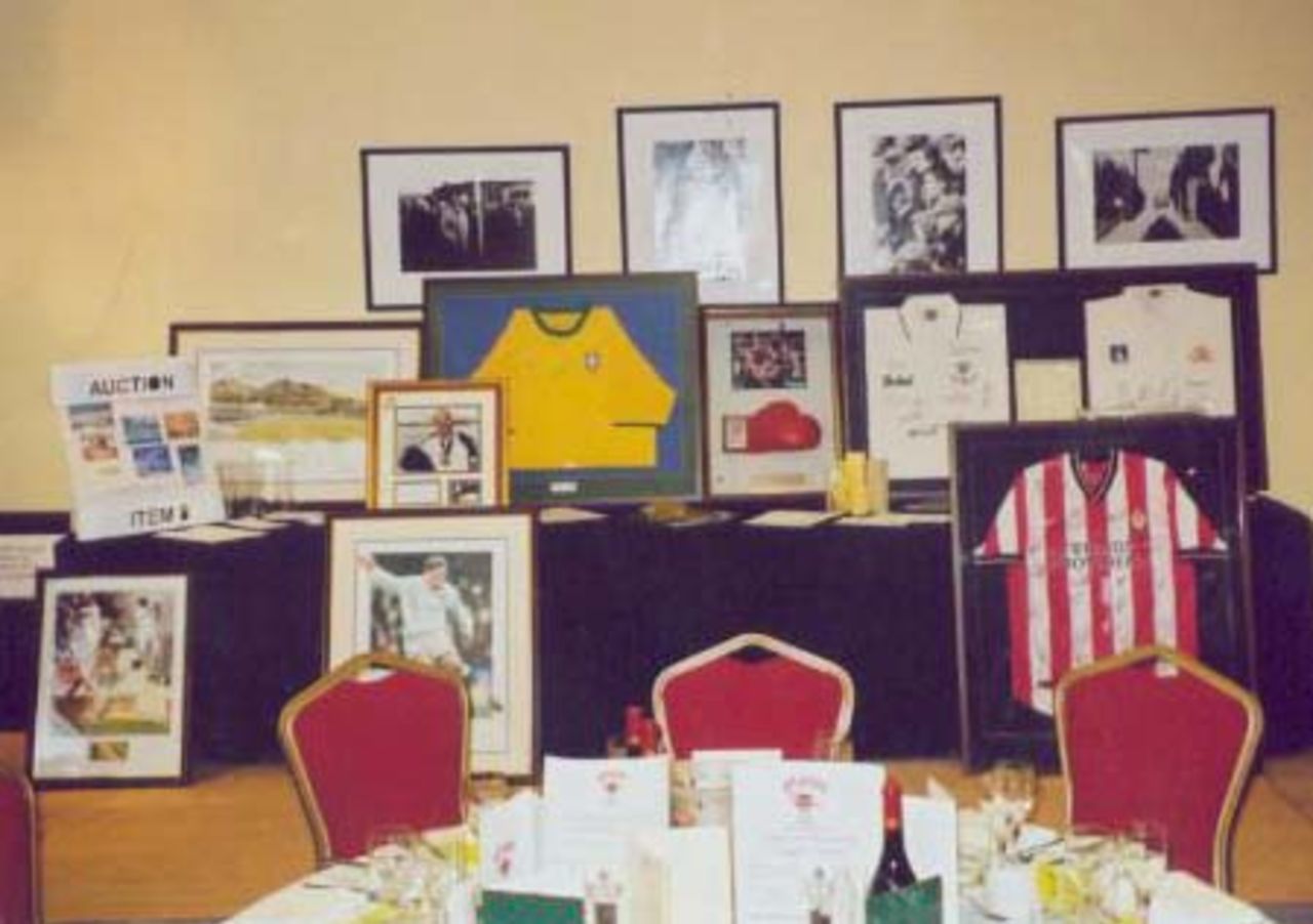 A vast array of auction and raffle prizes at Shaun Udal's benefit dinner at St.Mary's Stadium
