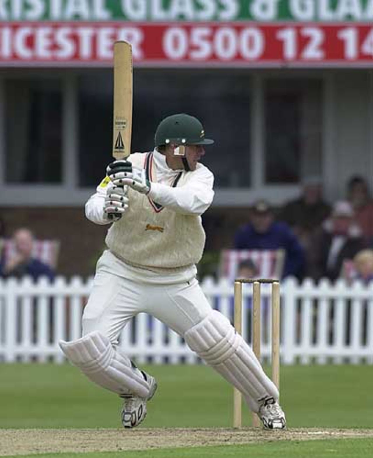 Neil Burns with a square cut in the Leics innings, Benson & Hedges Cup, May 22 at Leicester