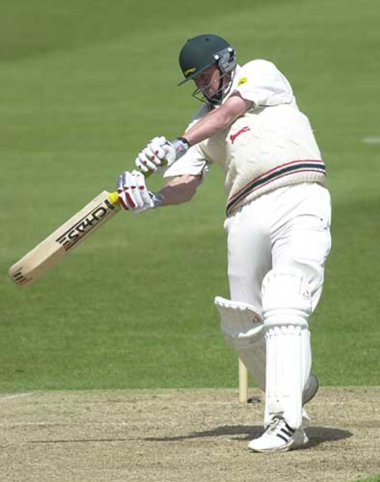 Leics Carl Crowe smacks a John Wood delivery for 4 runs, Benson & Hedges Cup, May 22 at Leicester