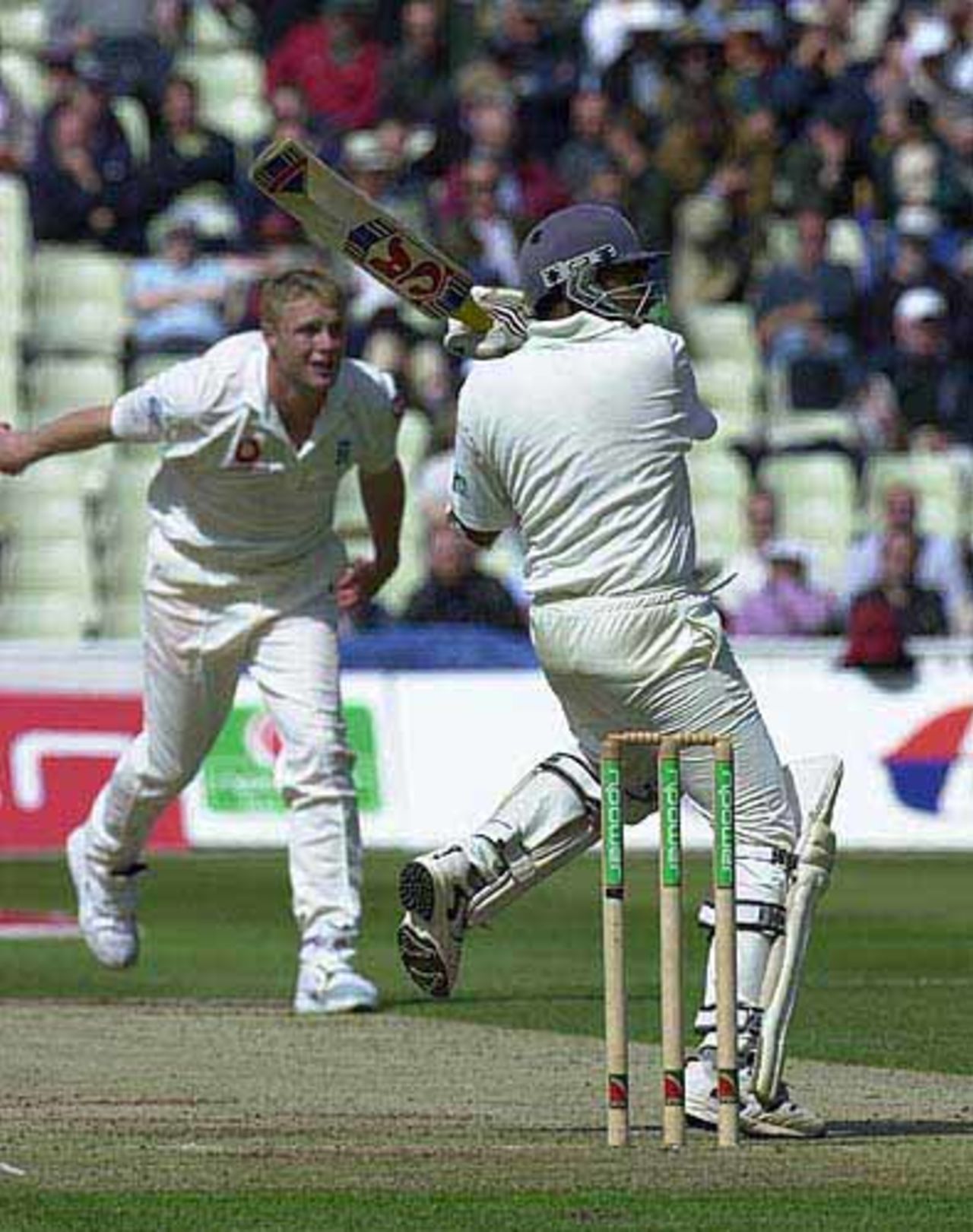 Jayawardene whacks a Flintoff delivery for four runs, 2nd Test England v  Sri Lanka at Edgbaston 2002