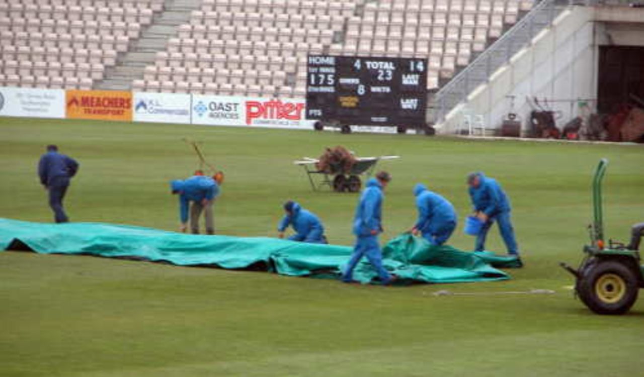 Oh no here we go again, the hard worked groundstaff spend the day clearing, then it pours down again.