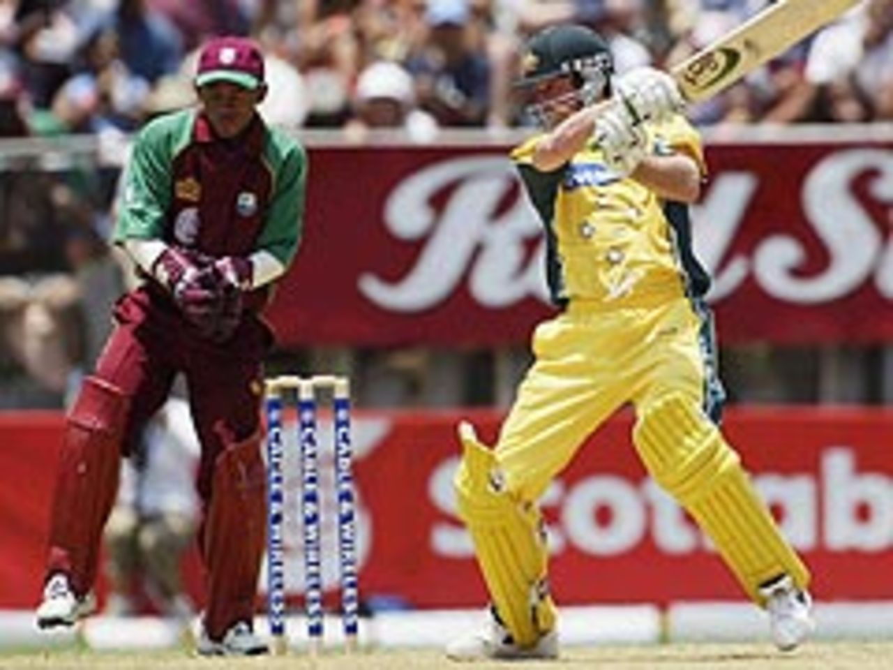Ian Harvey drives during his vital innings of 48 not out from 30 balls