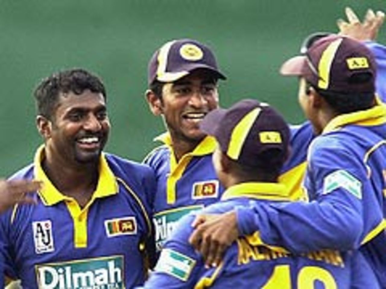 Muttiah Muralitharan celebrates on his way to a match-winning 5 for 23 against Pakistan (May 18 2003)