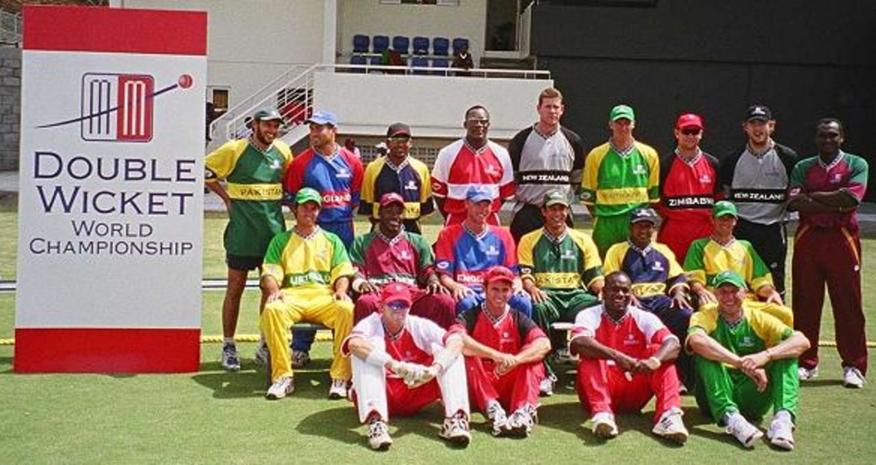 The players in the Double Wicket World Championship assemble at the start of the tournament