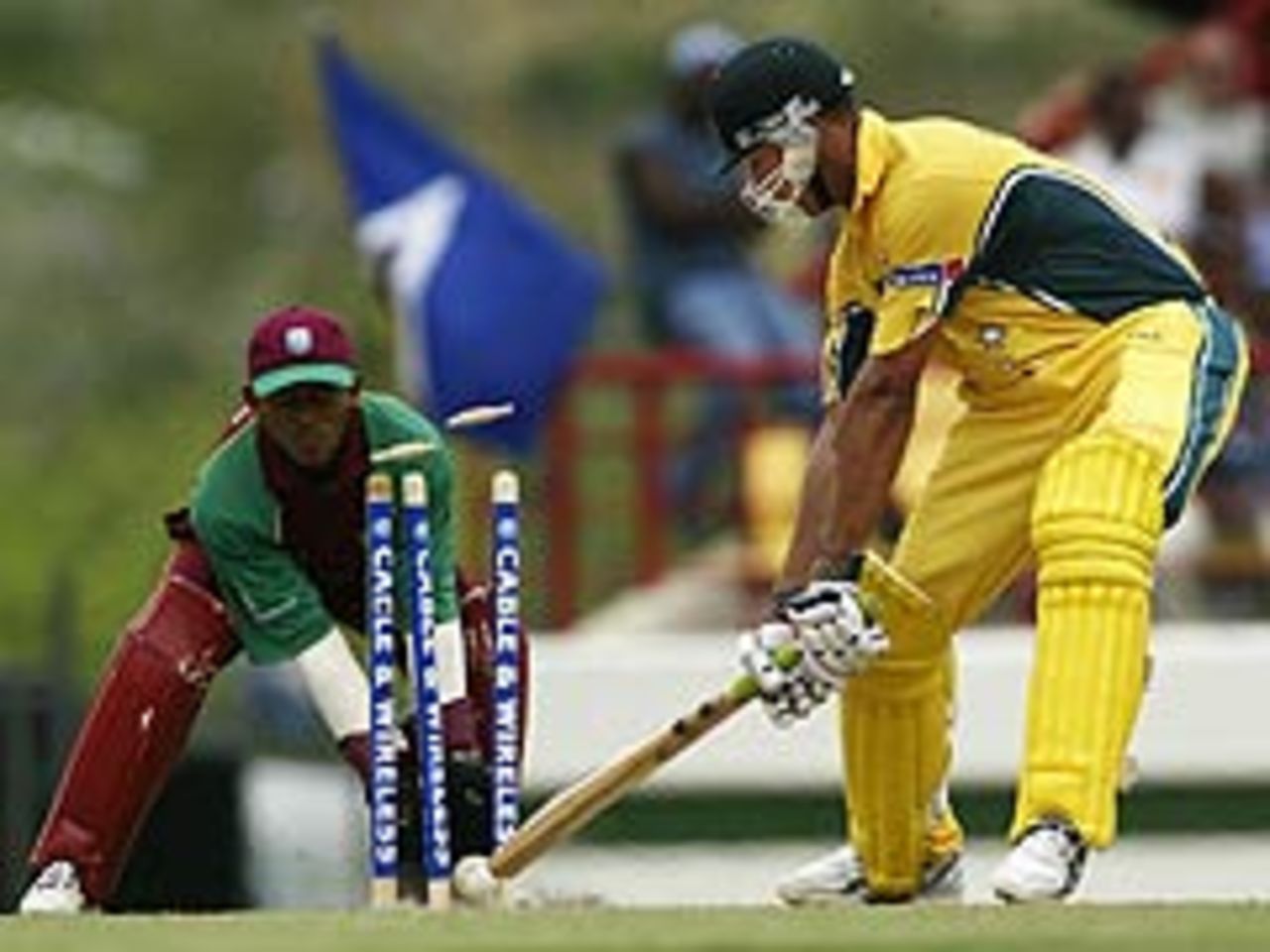 Australia's Andrew Symonds bowled for 75 in the ODI against West Indies in St Lucia