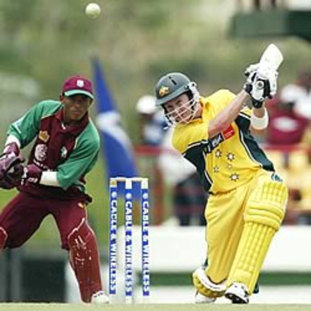 CASTRIES, ST. LUCIA - MAY 21: Michael Clarke of Australia in action during the third one day international between the West Indies and Australia played at the National Cricket Ground on May 21, 2003 in Castries, St Lucia.