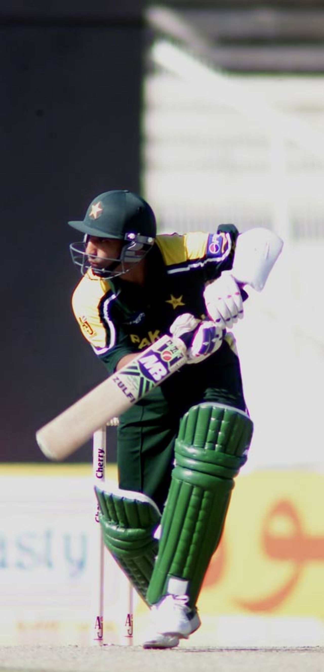 Yousuf Youhana drives, 1st Match: Pakistan v Zimbabwe, Cherry Blossom Sharjah Cup, 3 April 2003