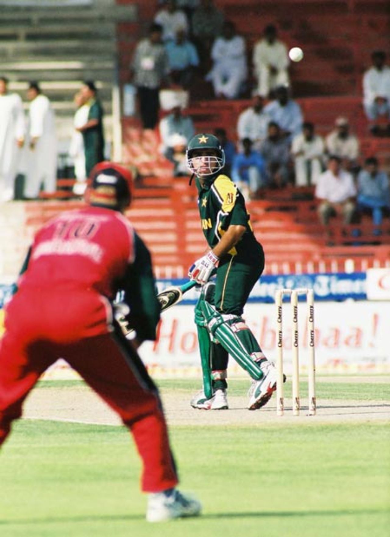 Taufeeq Umar edges the ball towards slip, 1st Match: Pakistan v Zimbabwe, Cherry Blossom Sharjah Cup, 3 April 2003