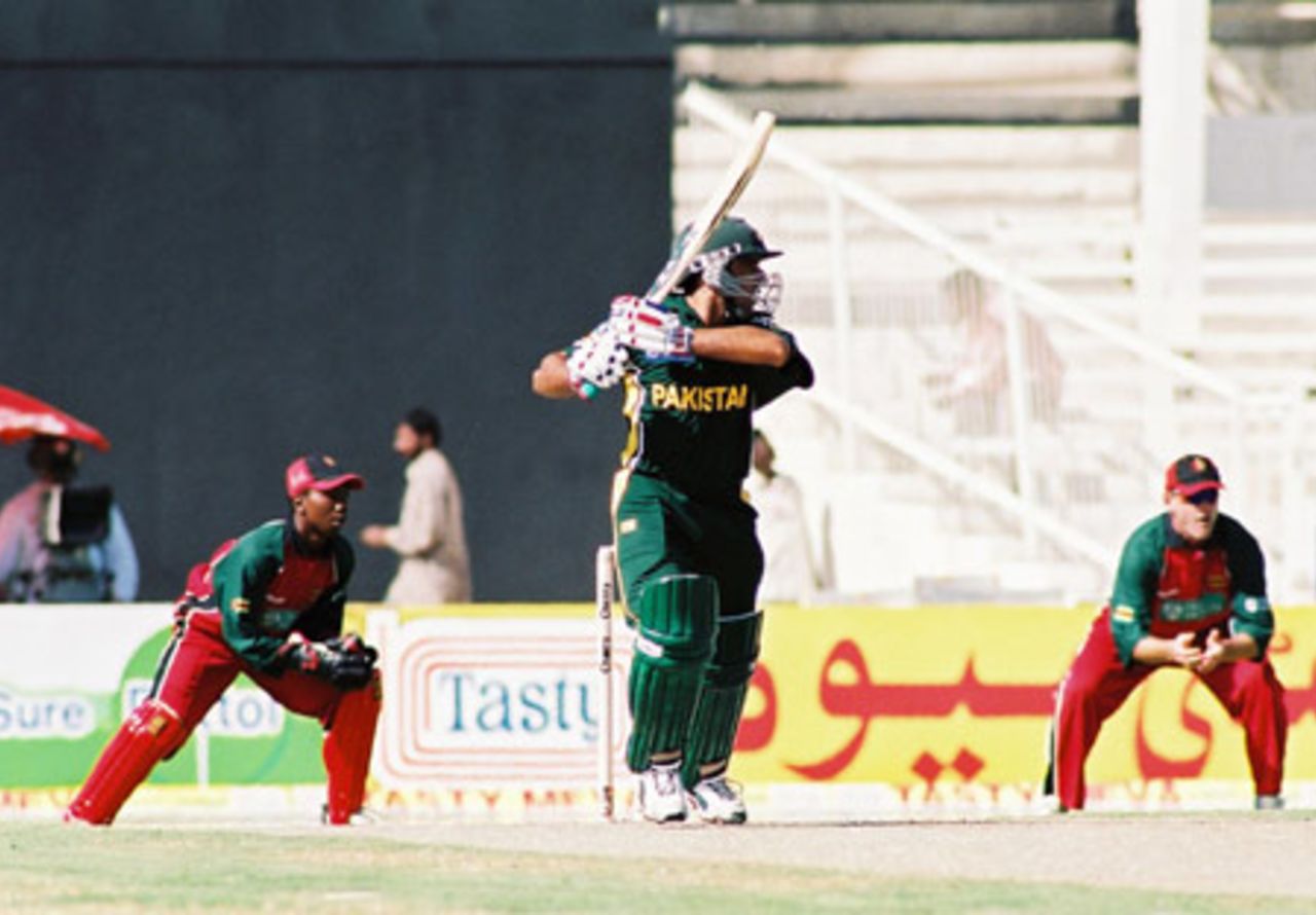 Taufeeq Umar playing a cover drive, 1st Match: Pakistan v Zimbabwe, Cherry Blossom Sharjah Cup, 3 April 2003