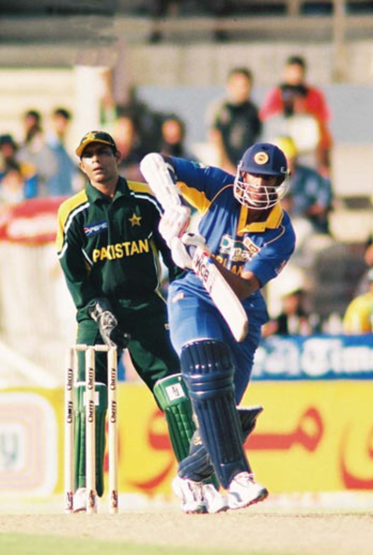 Mubarak plays an on drive, 2nd Match: Pakistan v Sri Lanka, Cherry Blossom Sharjah Cup, 4 Apr 2003