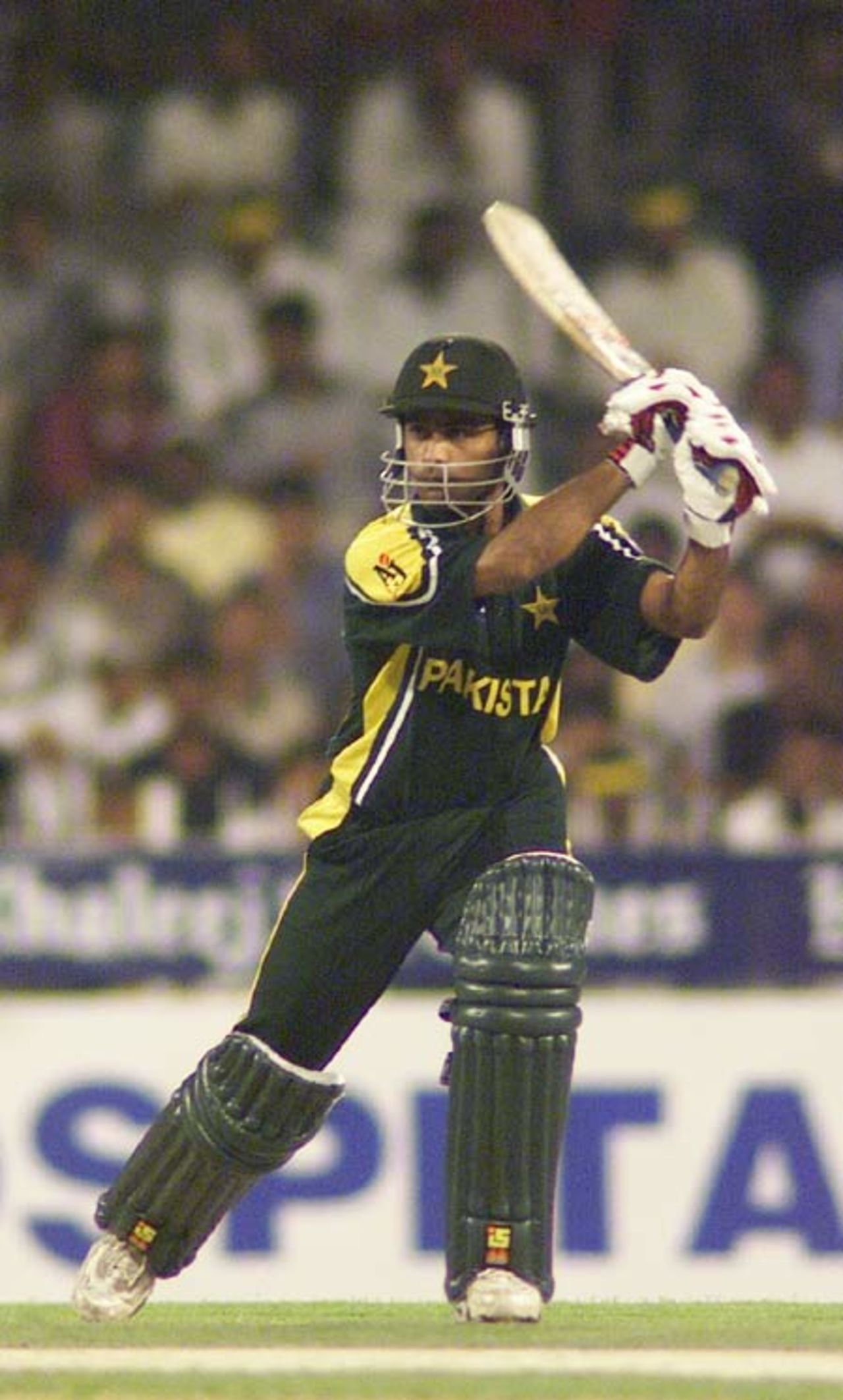 Mohammad Hafeez drives during his 50 run innings, 2nd Match: Pakistan v Sri Lanka, Cherry Blossom Sharjah Cup, 4 Apr 2003