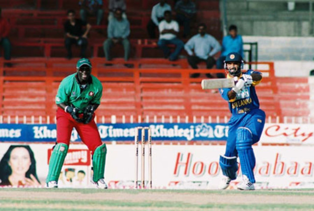 Atapattu cuts through point while Otieno looks on, 4th Match: Kenya v Sri Lanka, Cherry Blossom Sharjah Cup, 6 Apr 2003