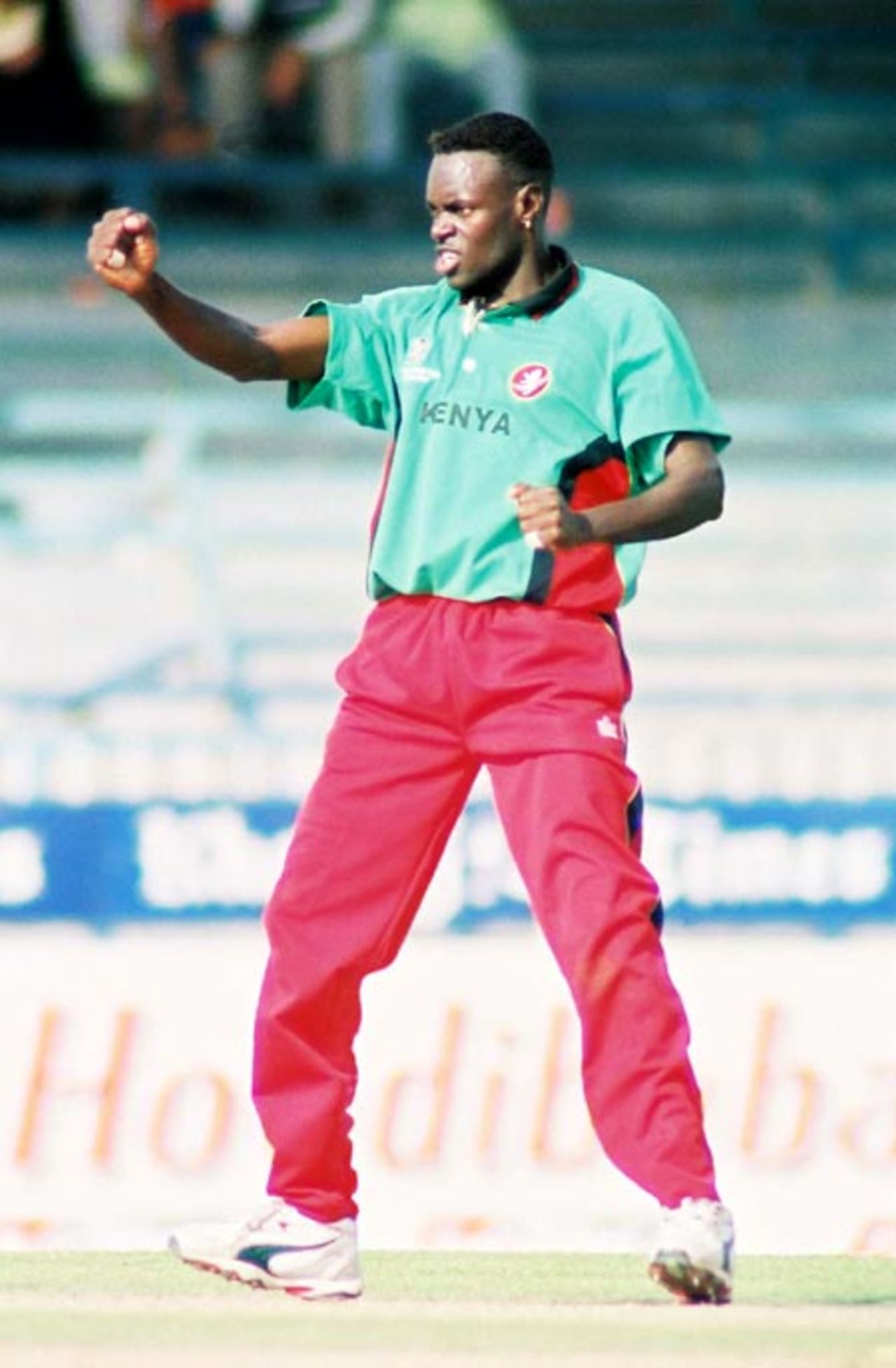 Tony Suji celebrating, 4th Match: Kenya v Sri Lanka, Cherry Blossom Sharjah Cup, 6 Apr 2003