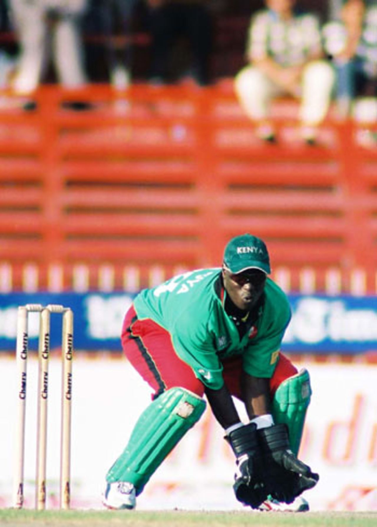 Otieno gathering a ball, 6th Match: Kenya v Pakistan, Cherry Blossom Sharjah Cup, 8 Apr 2003