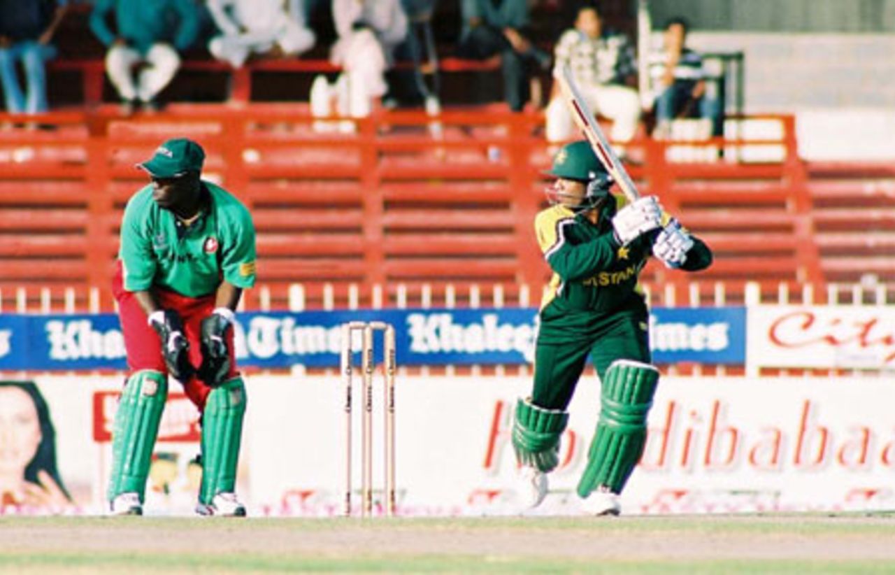 Rashid Latif playing a square drive, 6th Match: Kenya v Pakistan, Cherry Blossom Sharjah Cup, 8 Apr 2003