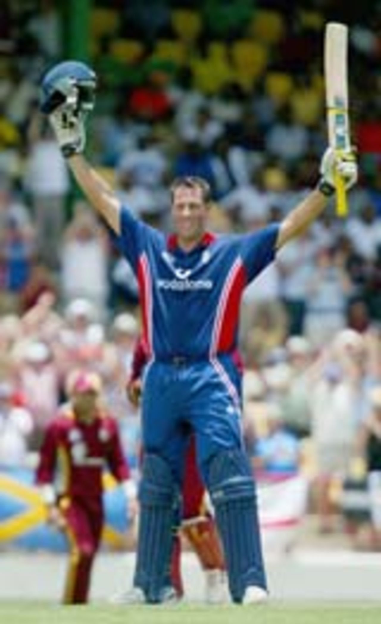 Marcus Trescothick celebrates his hundred, West Indies v England, 5th ODI, St Lucia, May 1, 2004