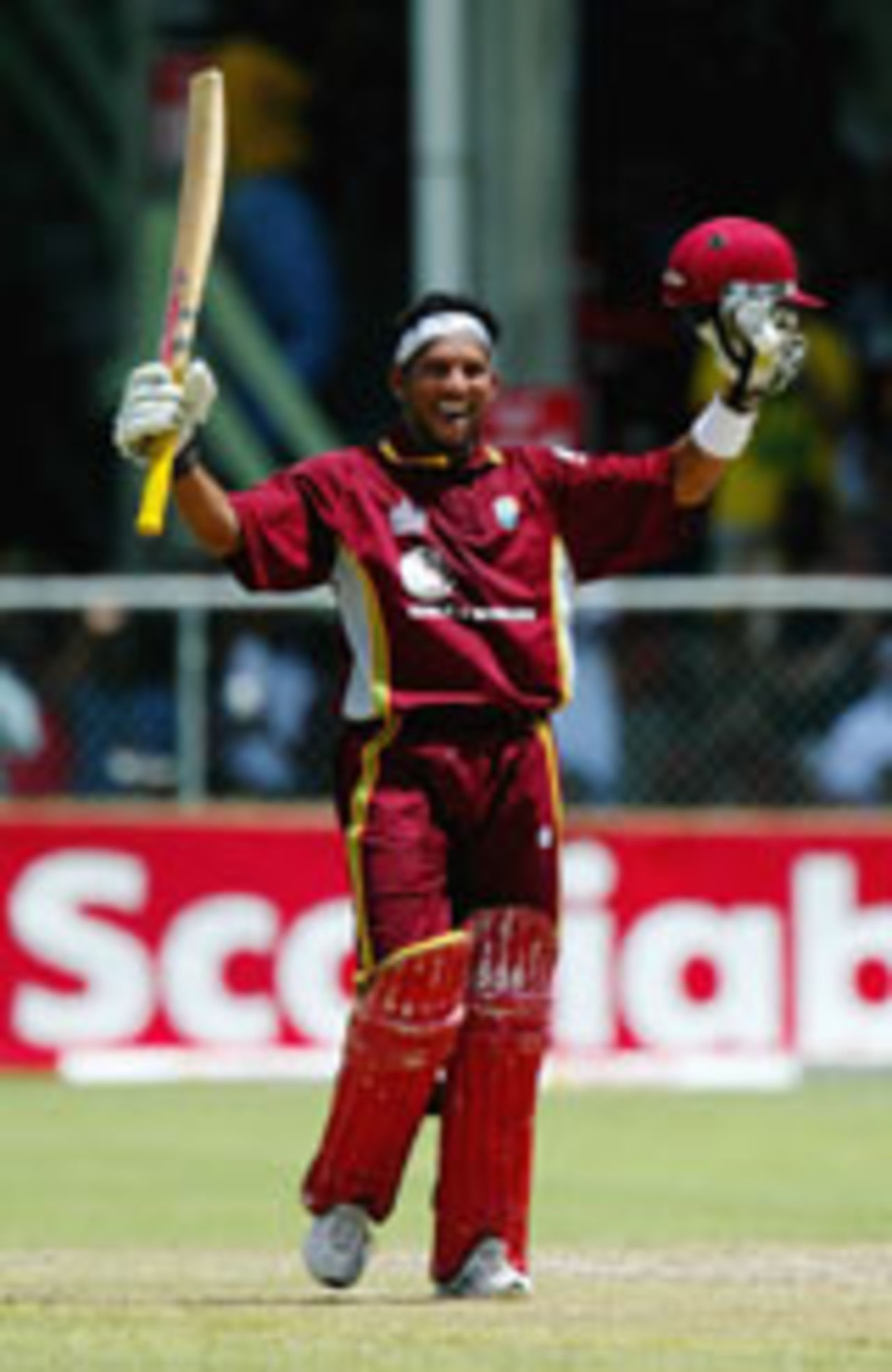 Ramnaresh Sarwan celebrates his hundred, West Indies v England, 7th ODI, Barbados, May 5, 2004