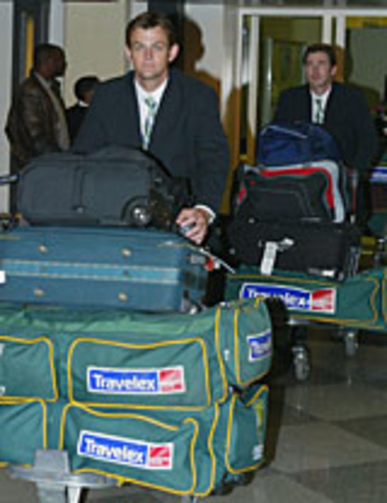 Adam Gilchrist lands in Harare, May 13, 2003