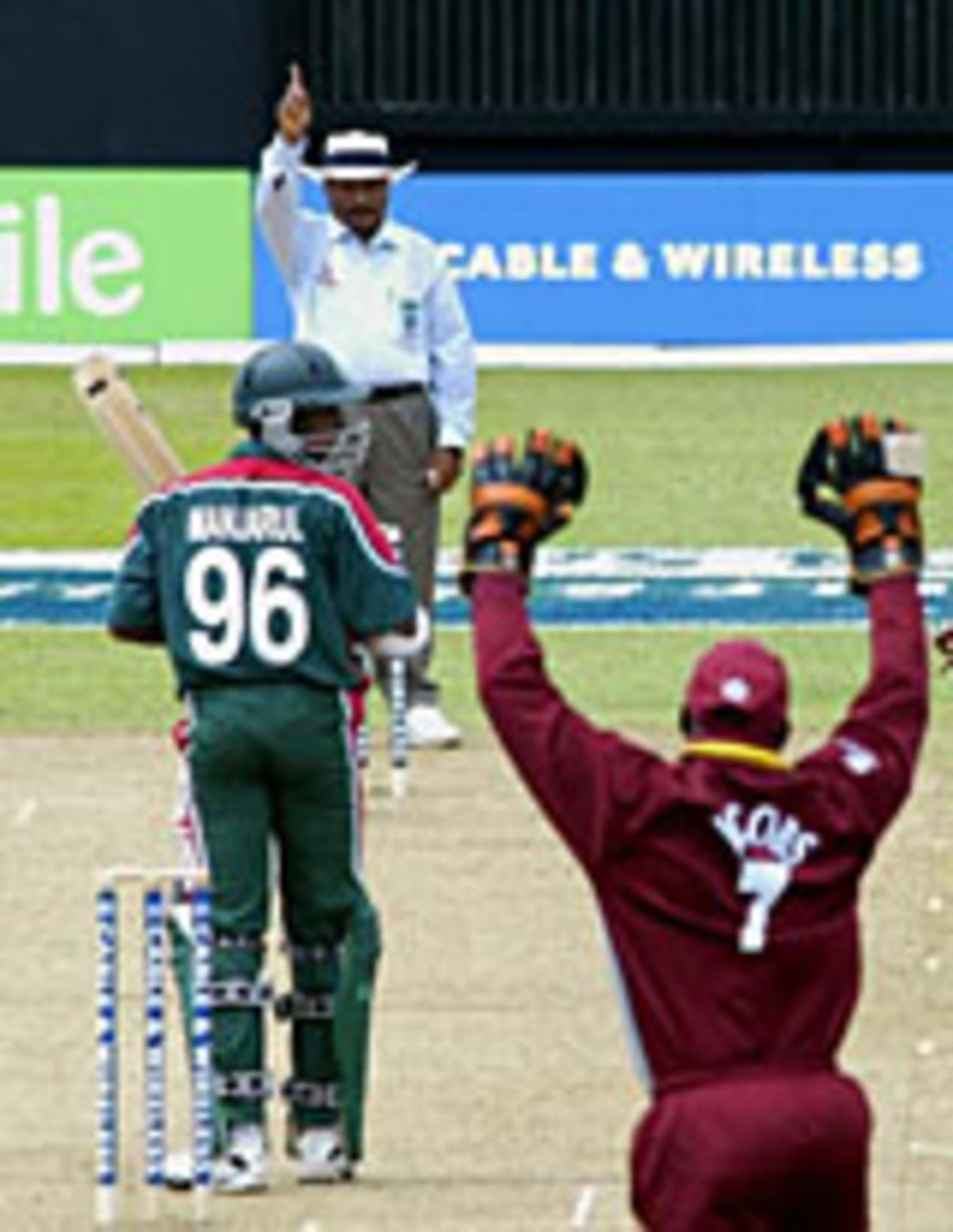 Manjural Islam is lbw to Fidel Edwards as Bangladesh slip to 5 for 3, West Indies v Bangladesh, 1st ODI, St Vincent, May 15, 2004