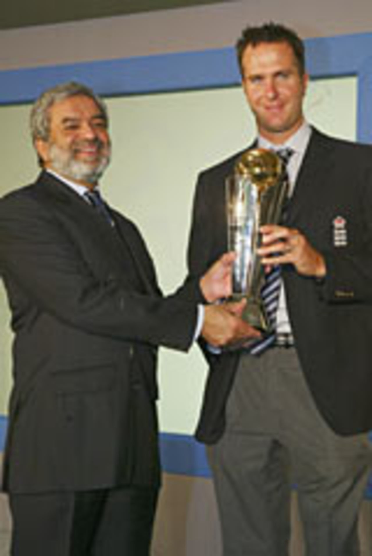 Ehsan Mani and Michael Vaughan at the launch of the 2004 Champions Trophy at Lord's, May 17, 2004