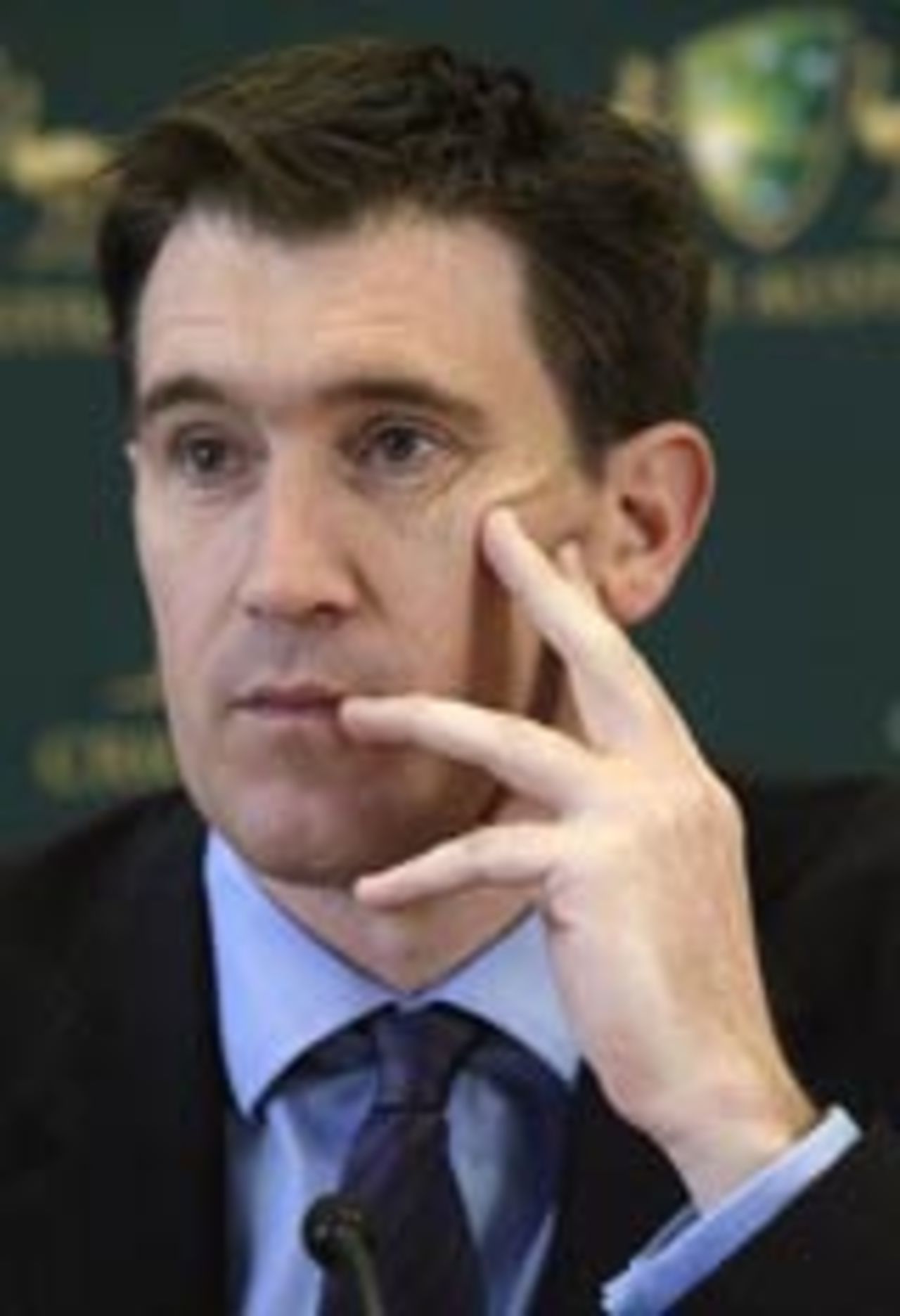 James Sutherland addressing the media in Melbourne, May 19, 2004