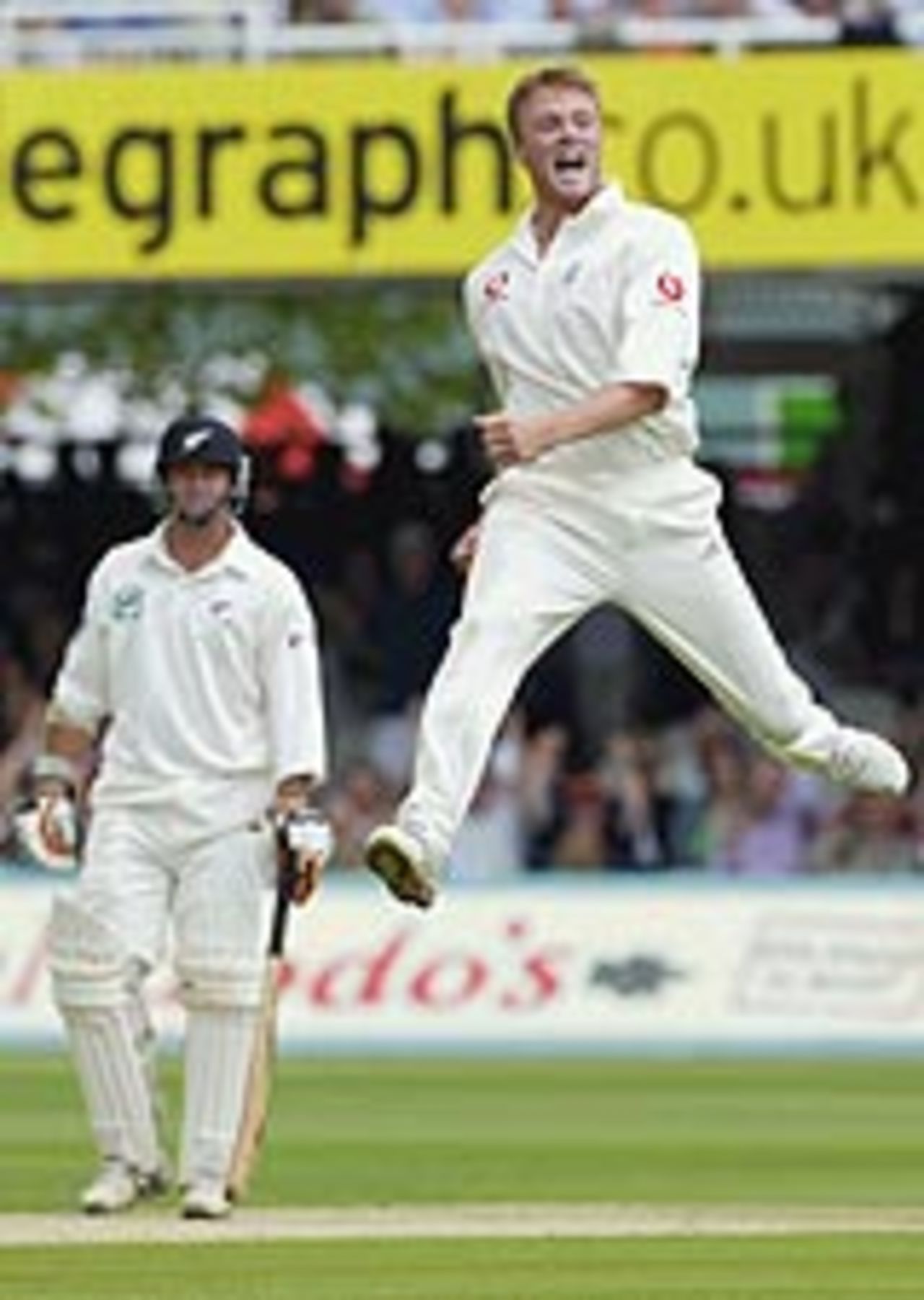 Andrew Flintoff takes off at Lord's, England v New Zealand, 1st Test, 1st day, May 20, 2004