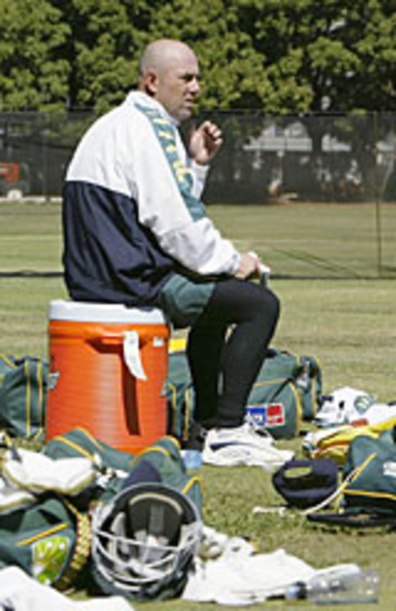 Darren Lehmann looks on as the Australian ODI squad train at Harare, May 23, 2004