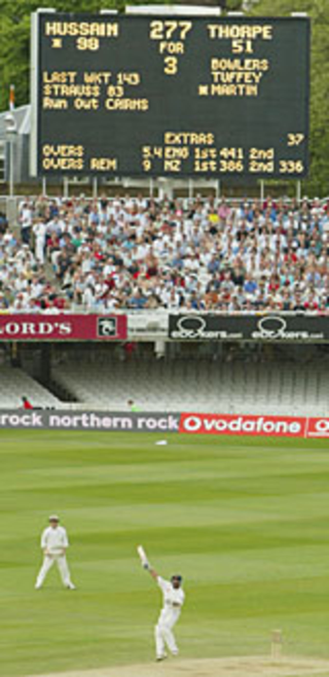 Nasser Hussain celebrates his century, England v New Zealand, 1st Test, Lord's, May 24, 2004