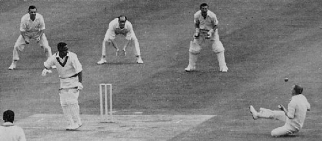 Micky Stewart dives to catch Frank Worrell, England v West Indies, 4th Test, 1963