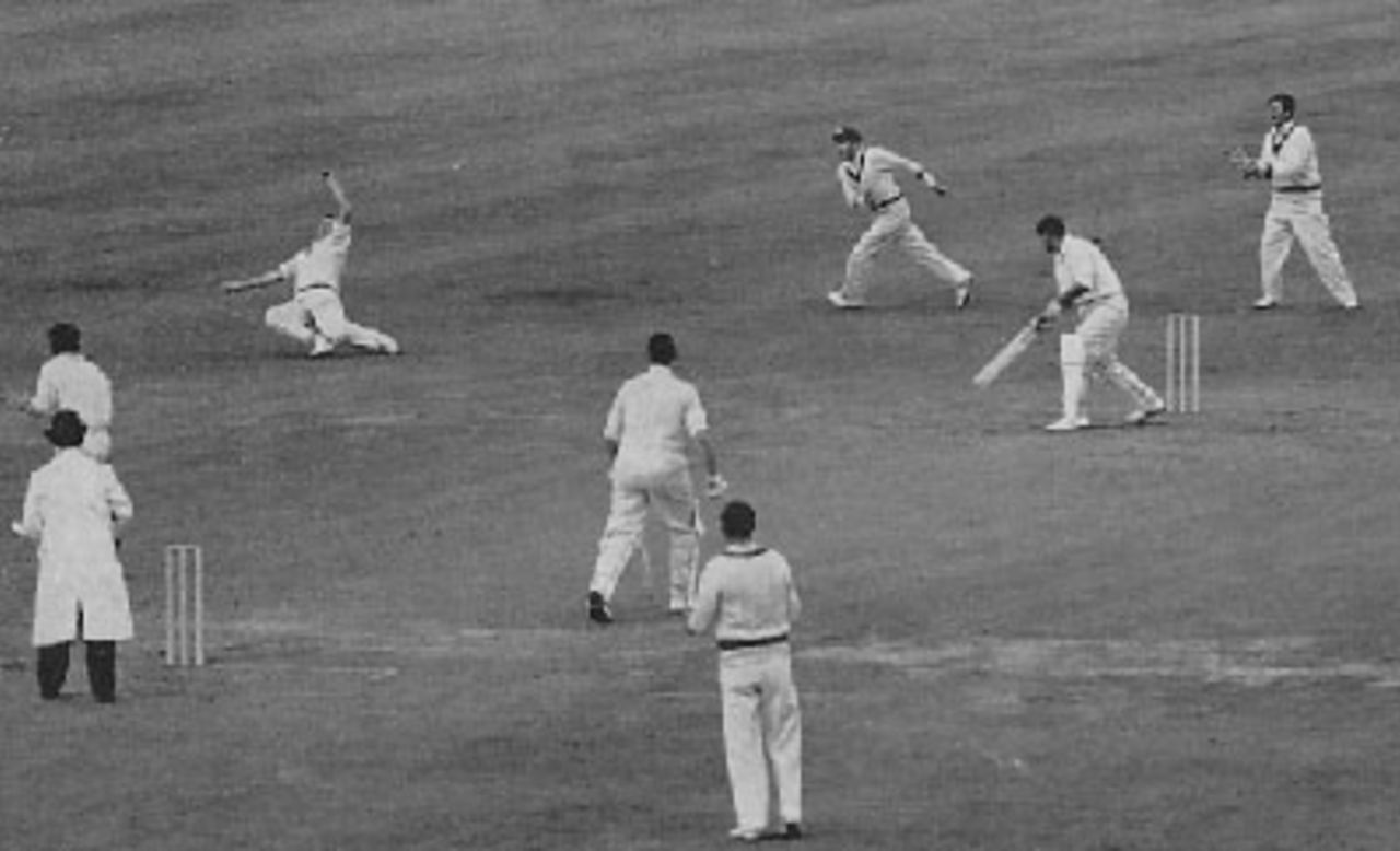 Richie Benaud pulls off a fantastic catch to dismiss Colin Cowdrey for 23, England v Australia, 2nd Test, Lord's, 1956