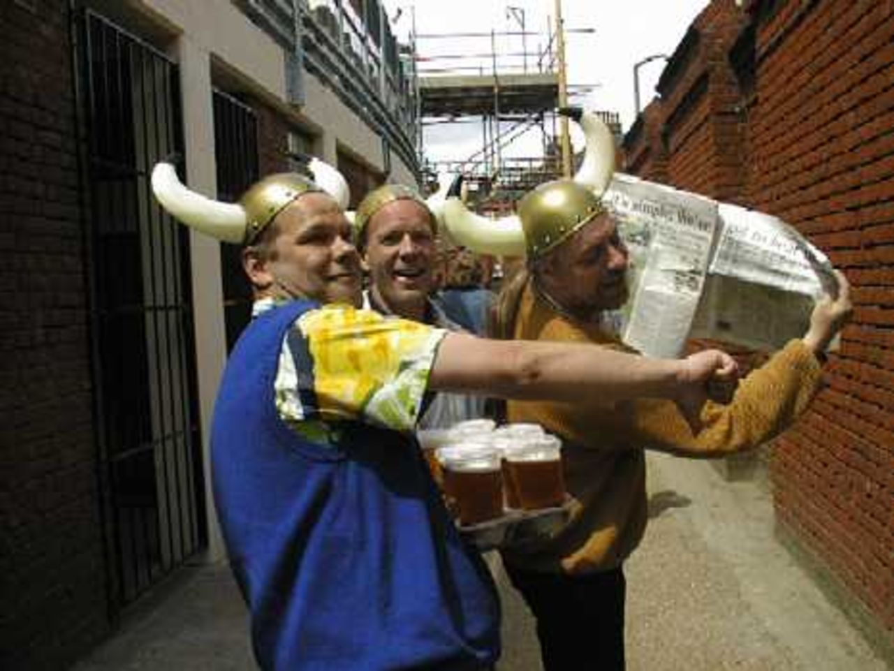 More fans at the Oval wearing horns and ready for beer! at the 4 June 1999 match against Australia, WC99
