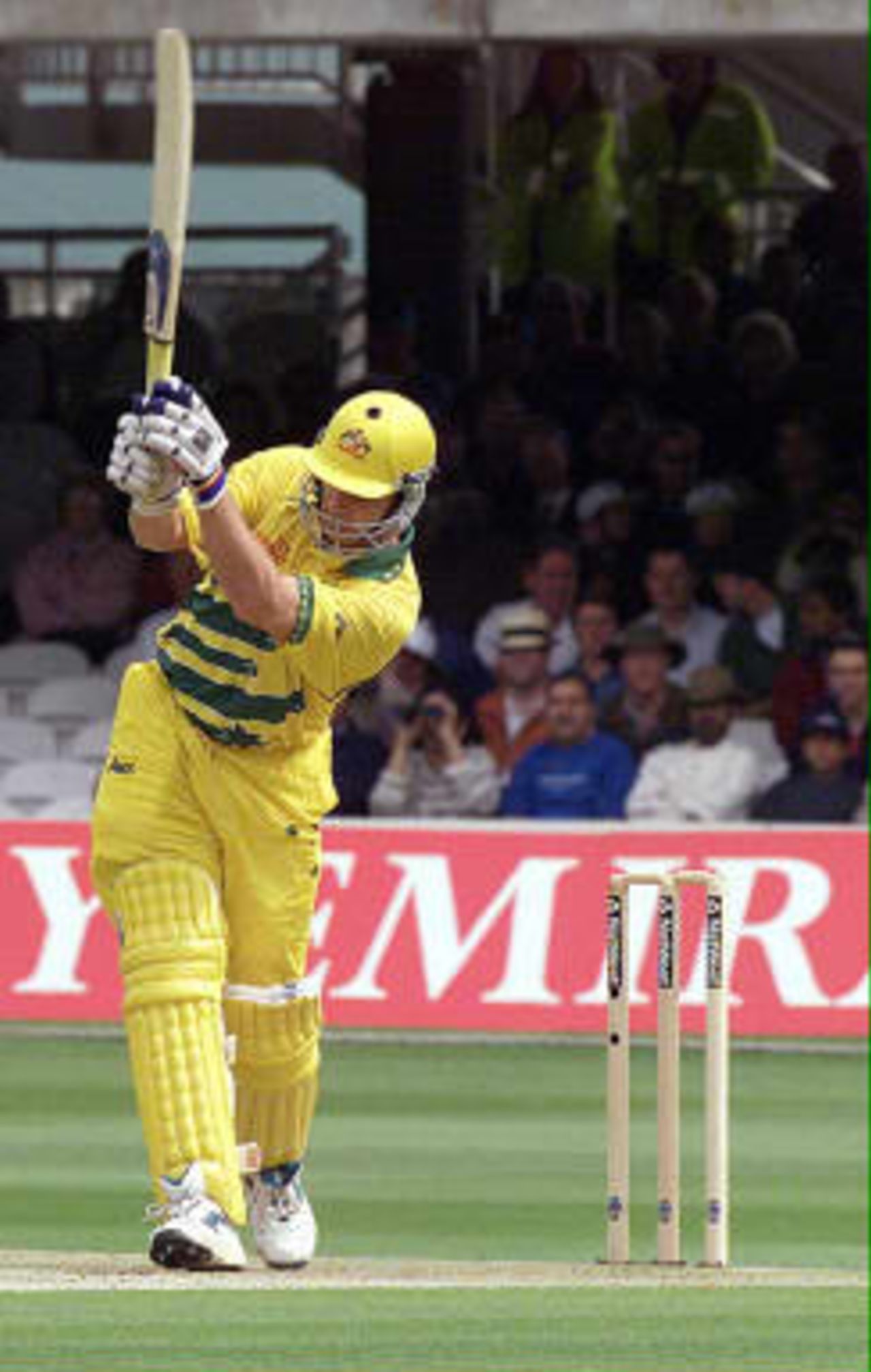 Australia`s Adam Gilchrist lbw off Neil Johnson bowling in the match between Zimbabwe v Australia in the Cricket World Cup match at Lord's 9 June 1999.