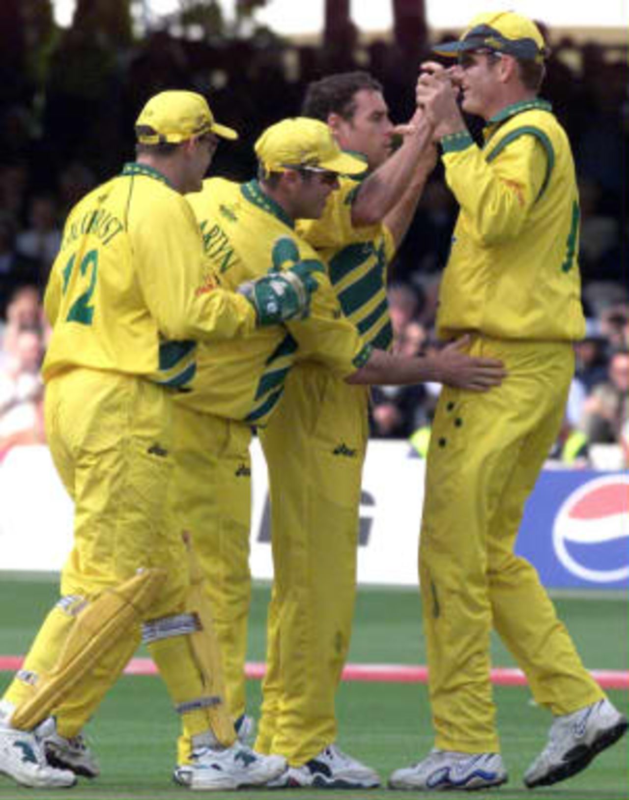 Moody is congratulated after catching Goodwin - ICC World Cup, 1999, 5th Super Six Match Australia v Zimbabwe Lord's, London 9 June 1999