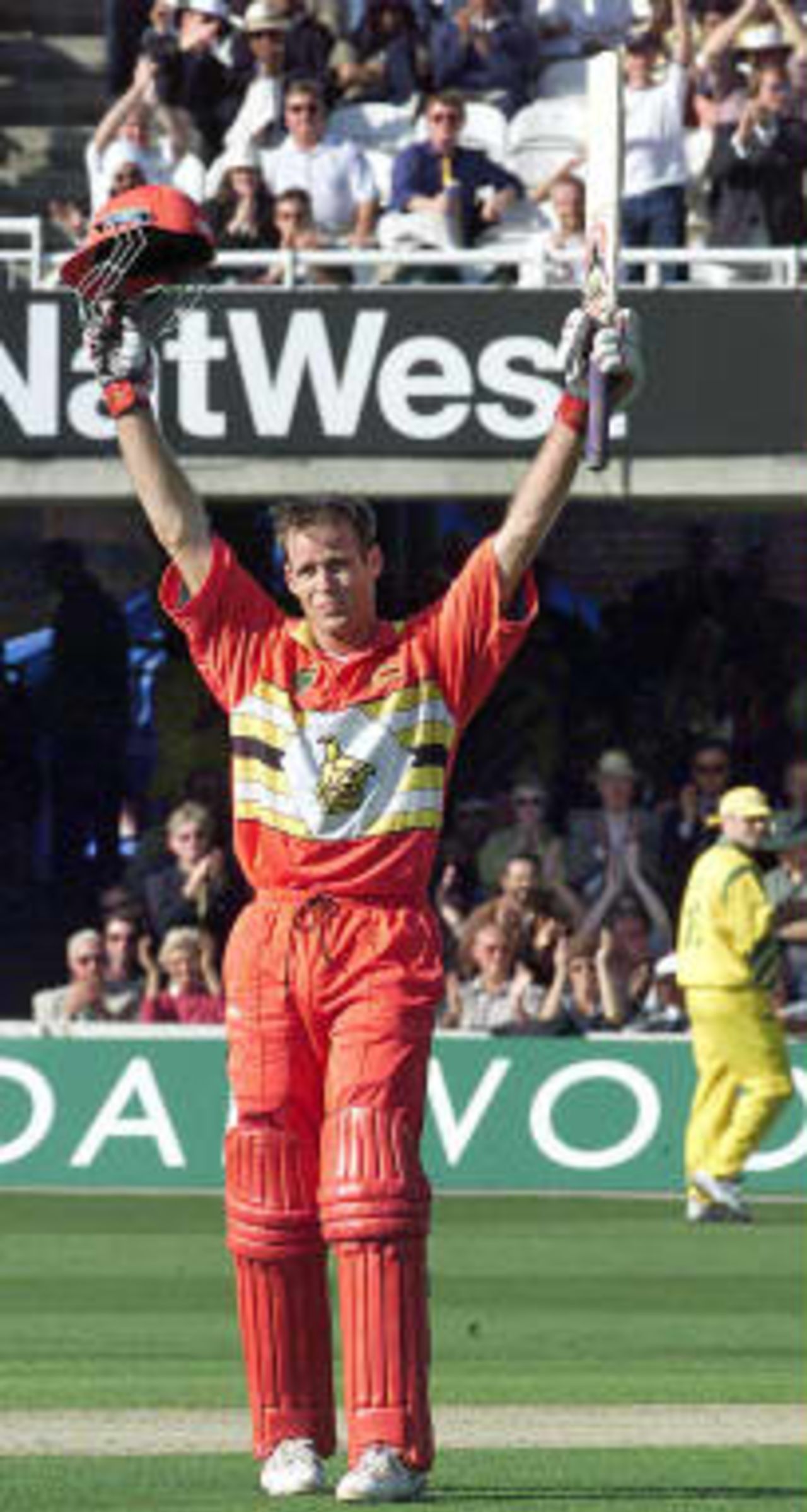 Neil Johnson  celebrates his century - ICC World Cup, 1999, 5th Super Six Match Australia v Zimbabwe Lord's, London 9 June 1999