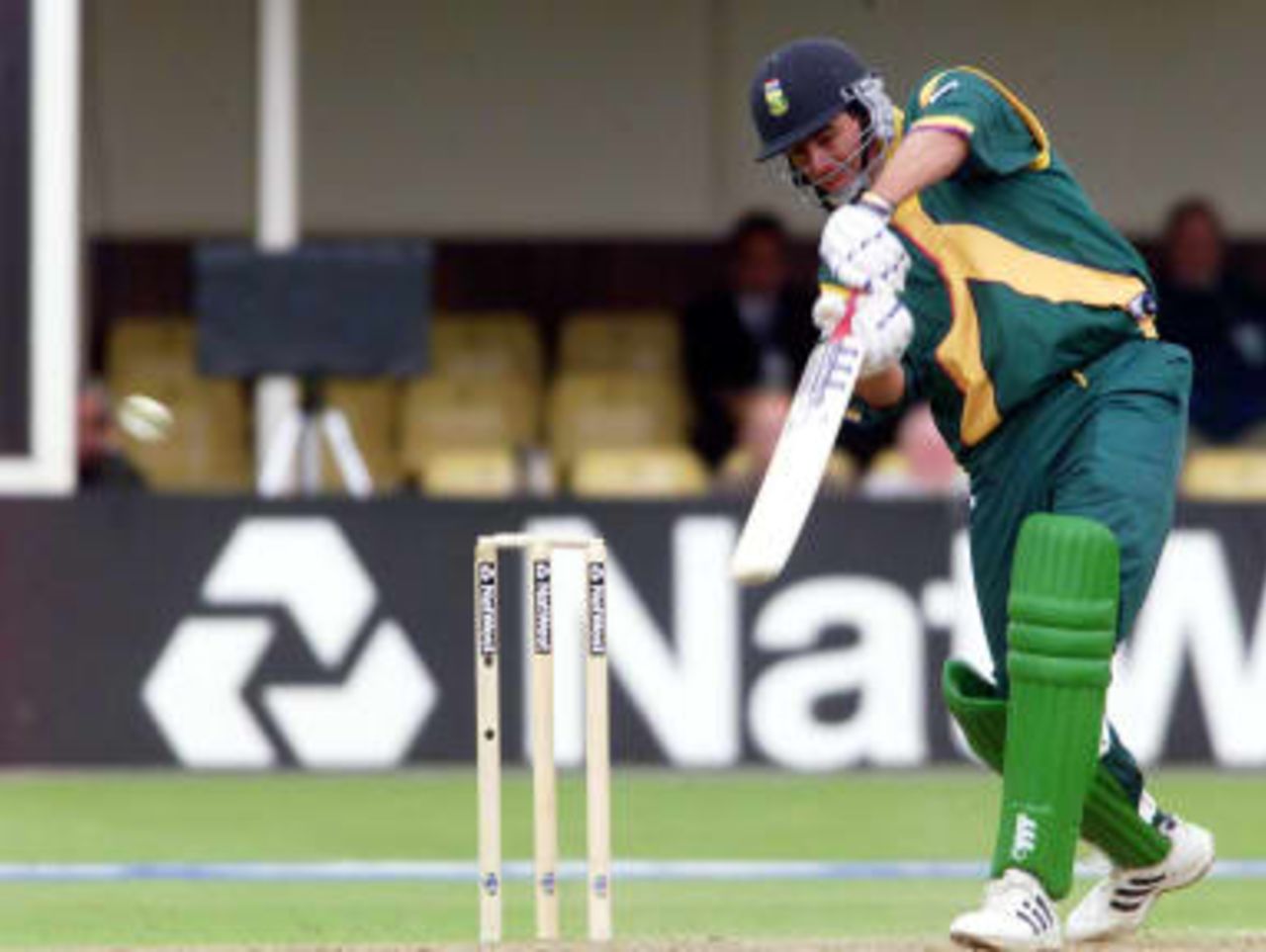 South Africa's captain Hansie Cronje hits a four on his way to 39 r