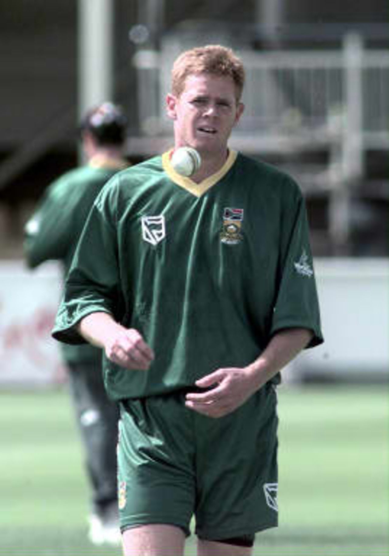 South Africa all rounder Shaun Pollock pauses in the nets at Edgbaston in Birmingham, ahead of the team's Cricket World Cup semi-final clash against Australia 17 June.