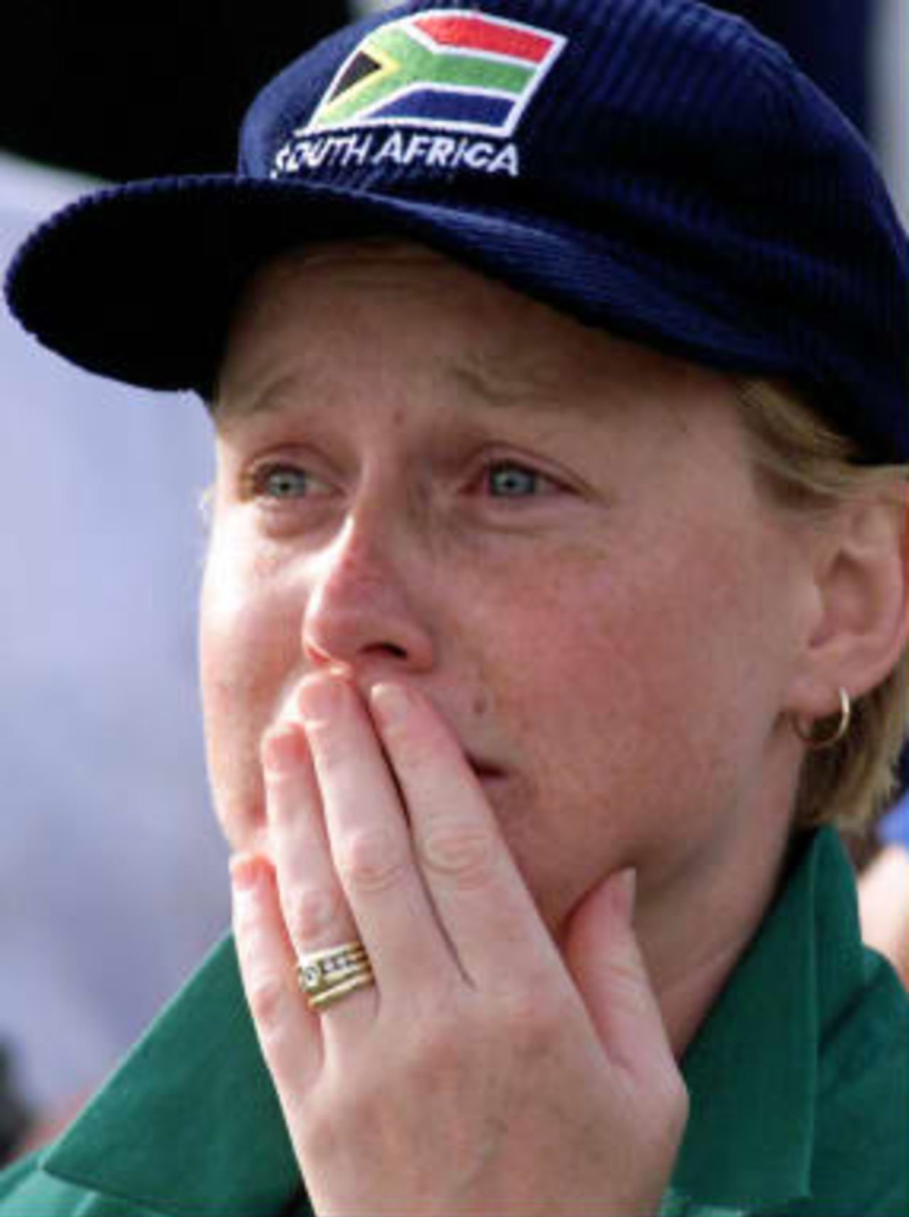 Heartbreak for a South Africa cricket fan as the team were put out of the Cricket World Cup at Edgbaston, Birmingham, 17 June 1999.