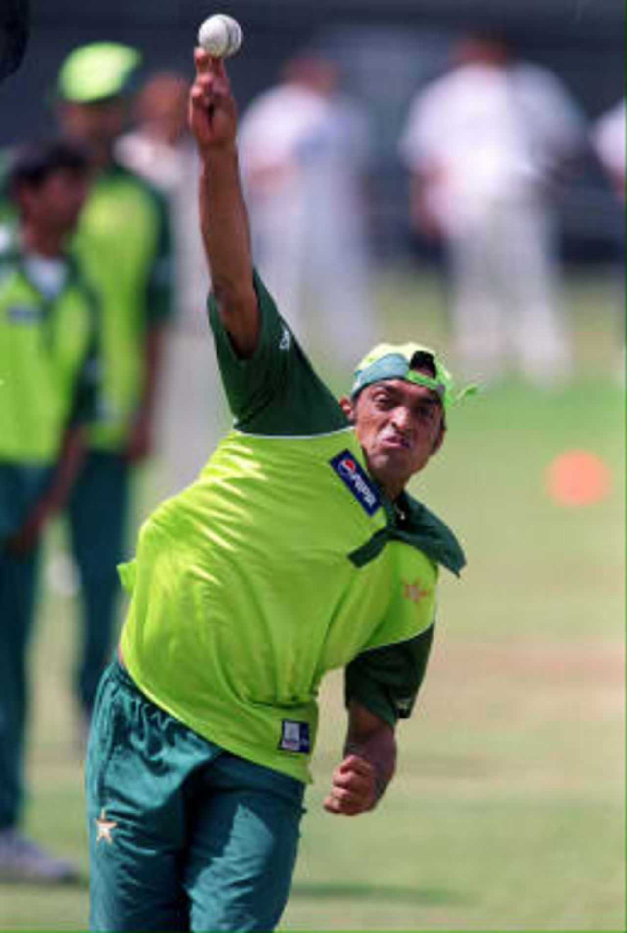 Pakistani fast bowler Shoaib Akhtar warms up at Lords cricket ground in London on the eve of the Cricket World Cup final against Australia.