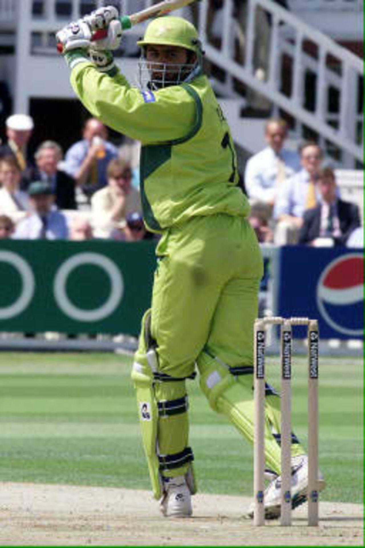 Abdul Razzaq of Pakistan in action during the World Cup Cricket Final between Australia and Pakistan, 20 June 1999, at Lords, London. He survived being caught soon after when Glenn McGrath let a catch spill from his hands