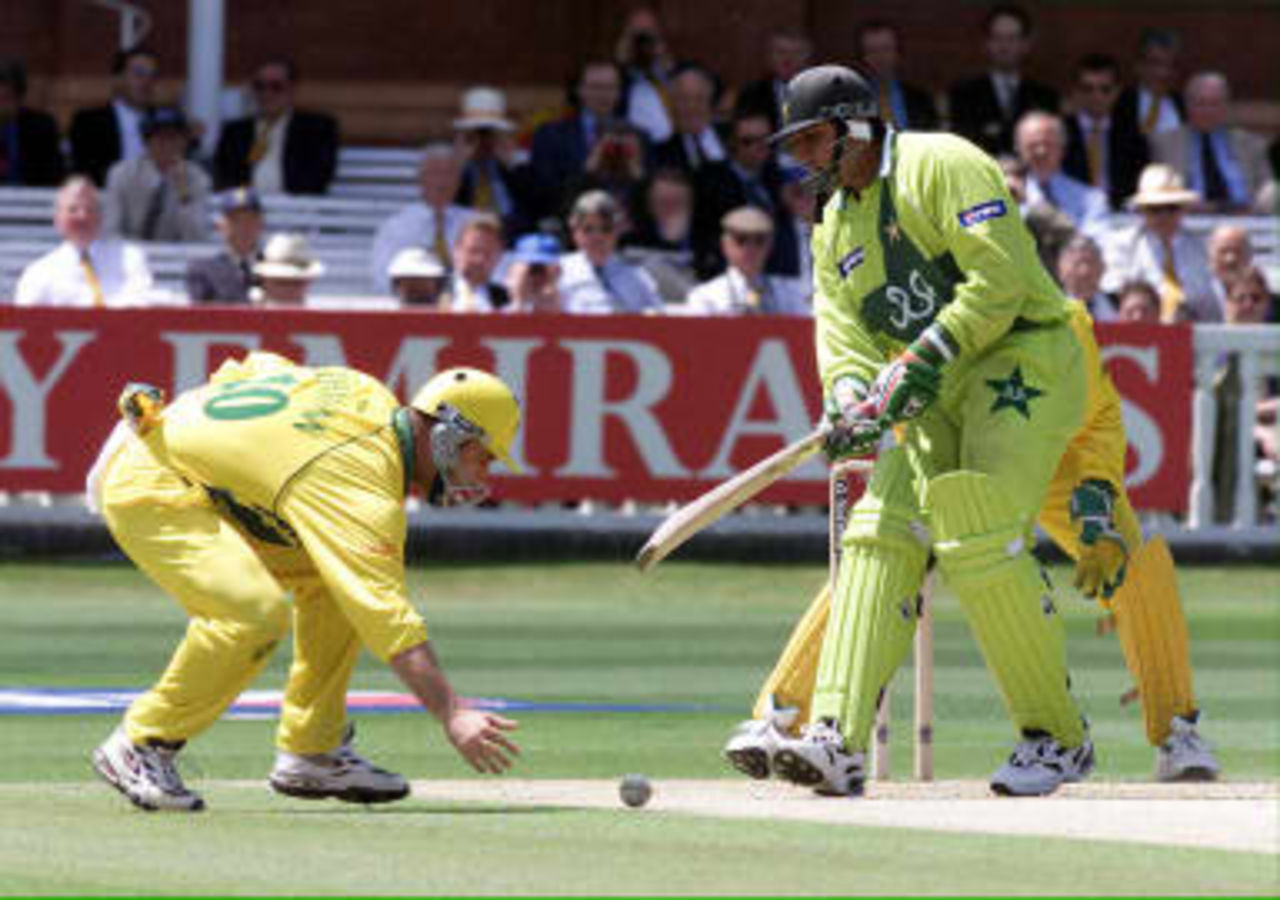 Pakistan`s Inzamam-ul-Haq bats during the World Cup cricket final at Lords in London. Australia won by eight wickets. 20 June 1999