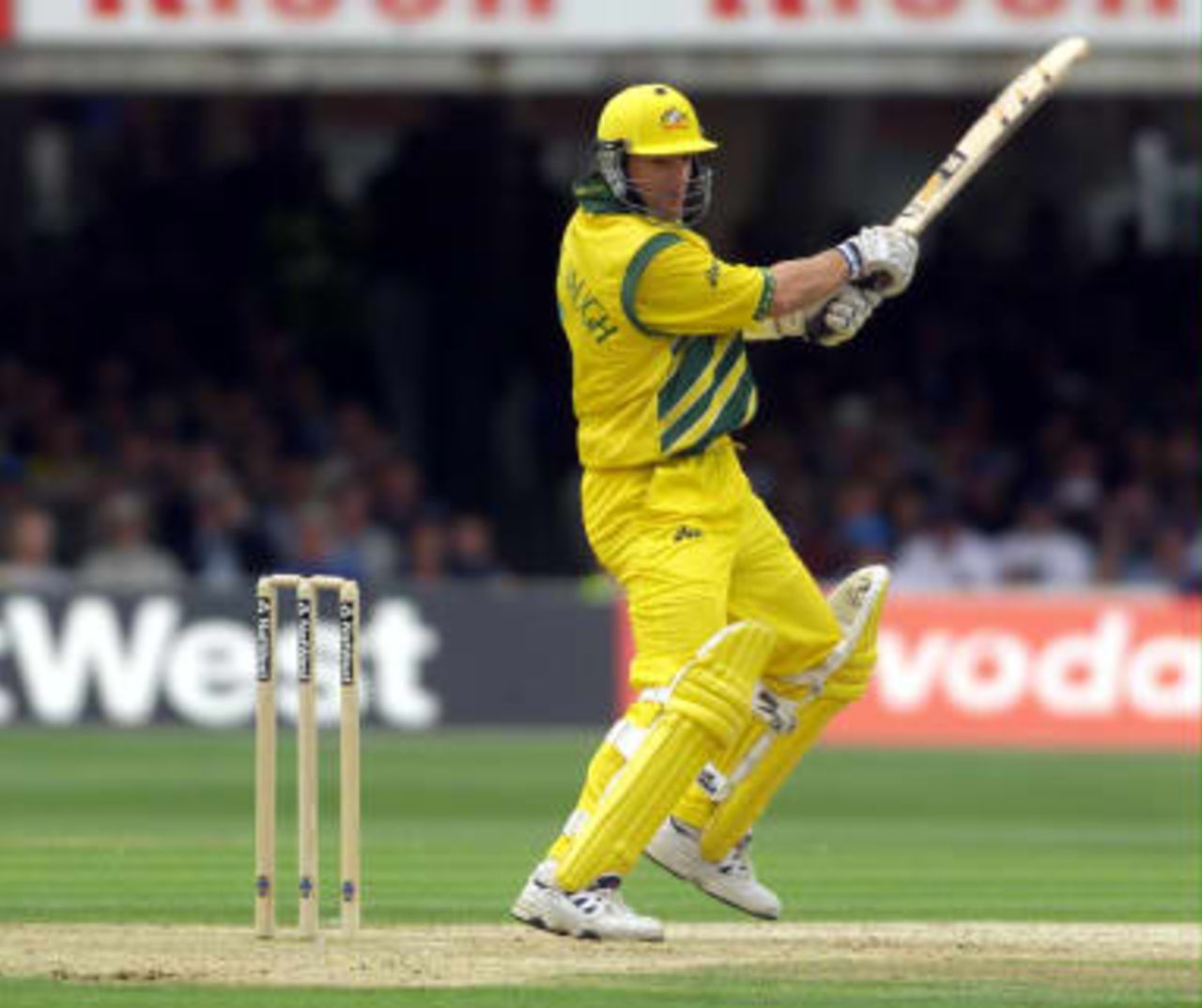 Australia's Mark Waugh hits out during the Cricket World Cup final against Pakistan at Lords in London. Australia won by 8 wickets. 20 June 1999.