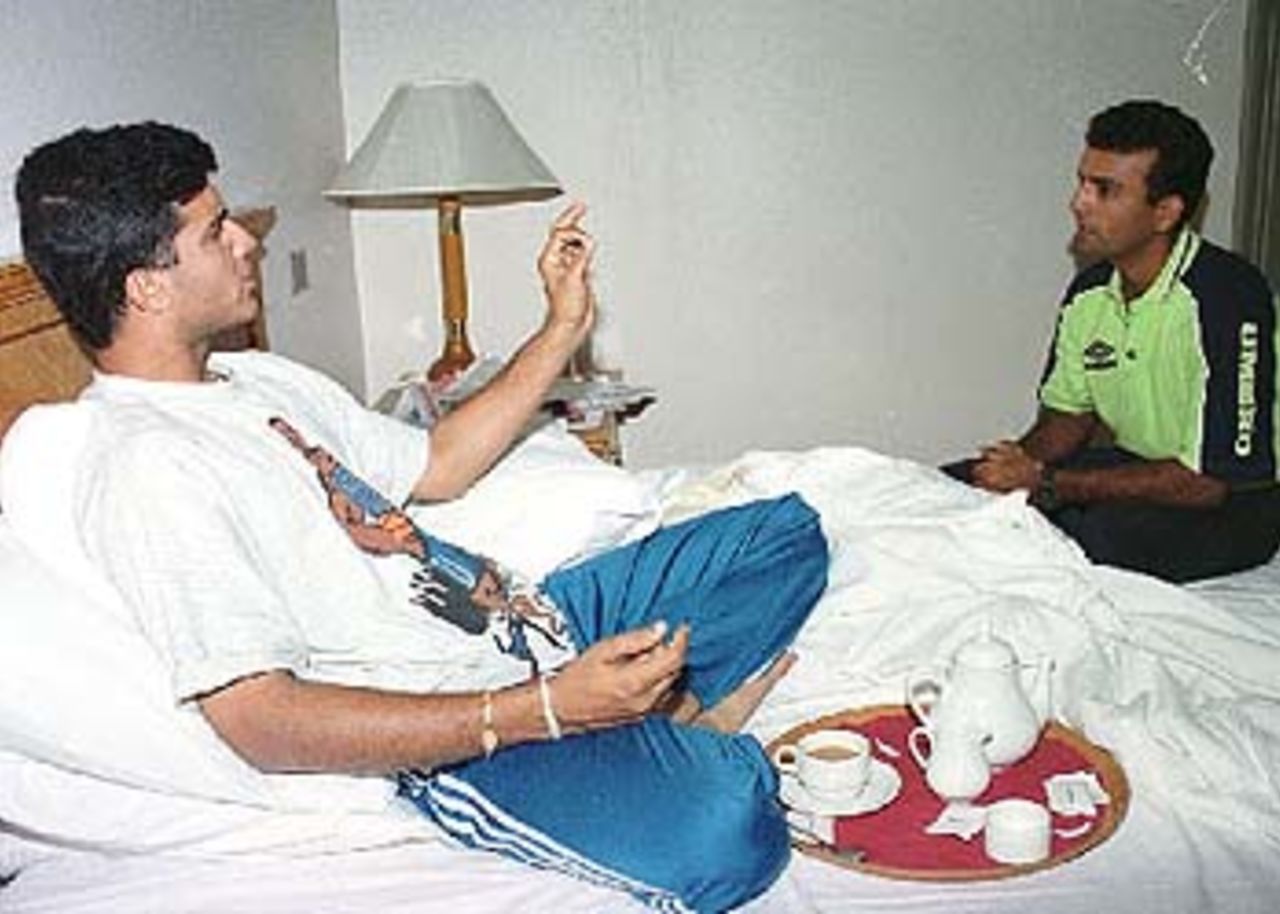 Ganguly talks to his friend in his hotel room, Asia Cup, 1999/00, Dhaka.